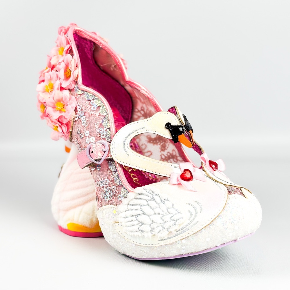 Irregular Choice Pedalo Date Swan Heels Pink Lace Floral Character Shoes